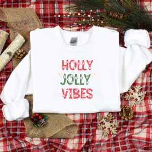 Holly Jolly Vibes Christmas Shirt, Unisex Family Holiday Crewneck Sweatshirt for Mom Gift for Her Gift for Him