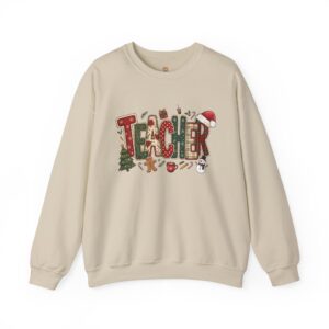 Teacher Christmas Patchwork Crewneck Sweatshirt, Unisex Family Holiday Sweatshirt for Teacher Gift for Her or Him