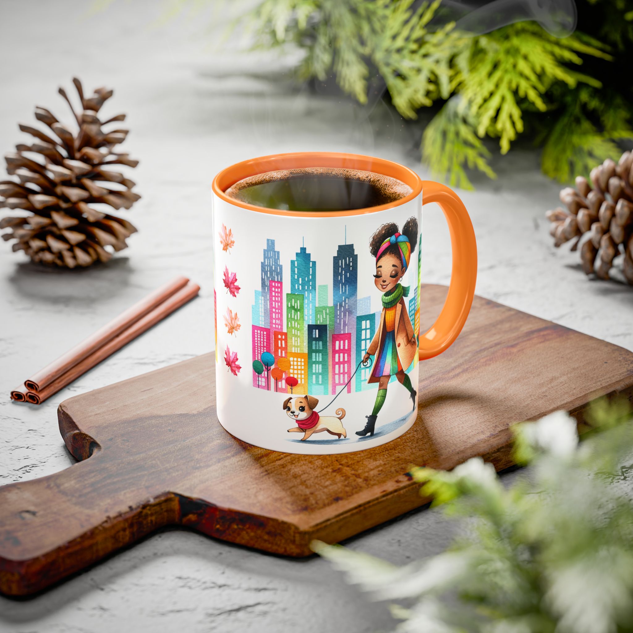 Little Black Girl Walking Her Dog Multi-Colorful Mug - Image 5