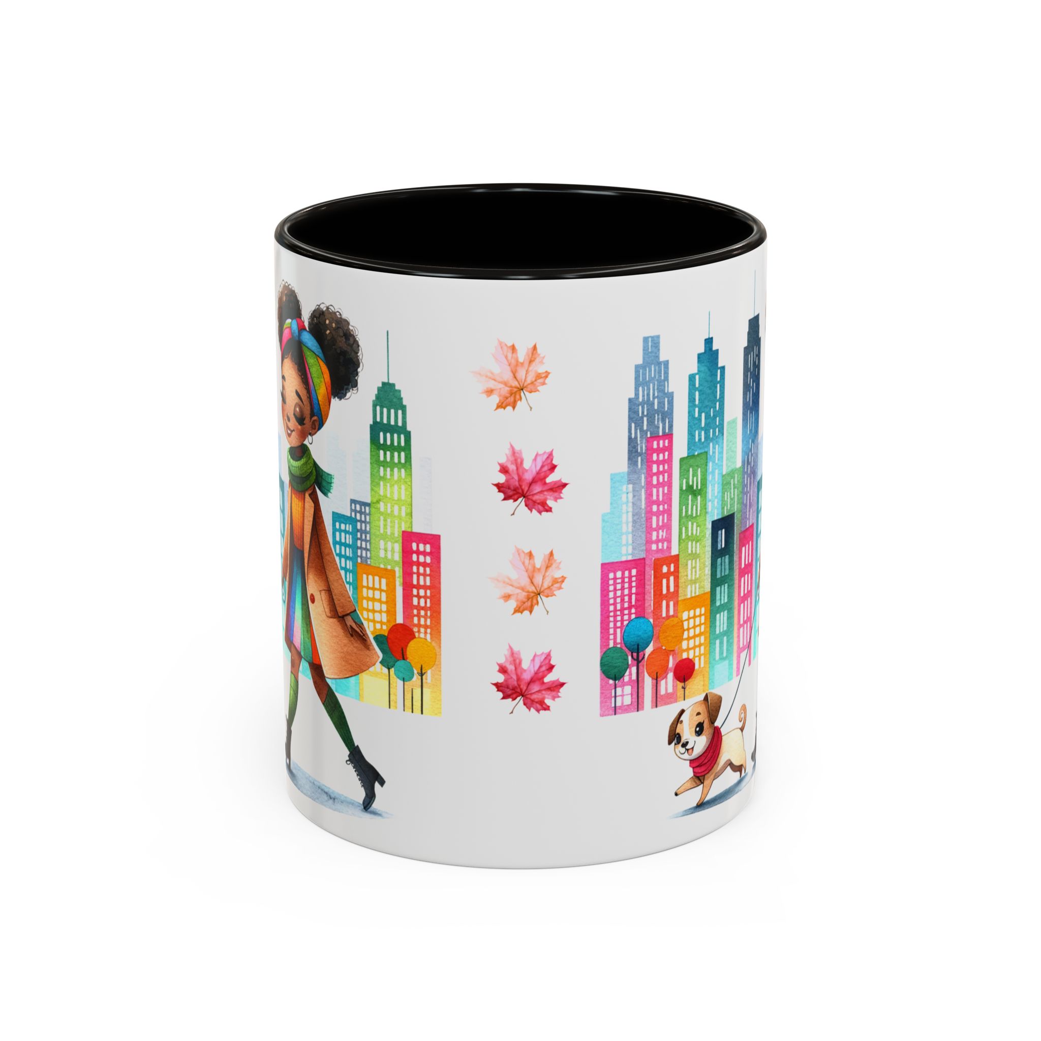Little Black Girl Walking Her Dog Multi-Colorful Mug - Image 2