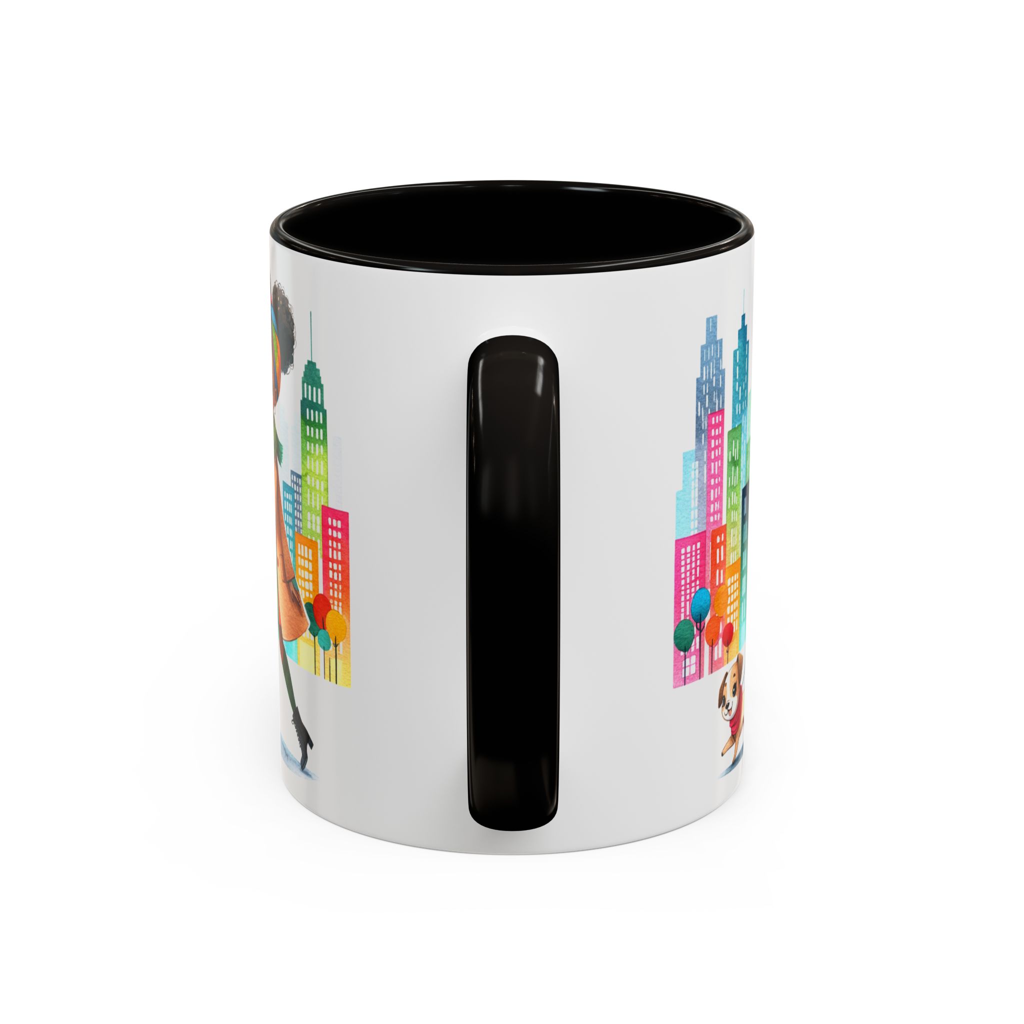 Little Black Girl Walking Her Dog Multi-Colorful Mug - Image 3