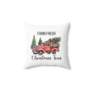 Farm Fresh Christmas Trees in Red Truck Pillow by Bear Box Boutique