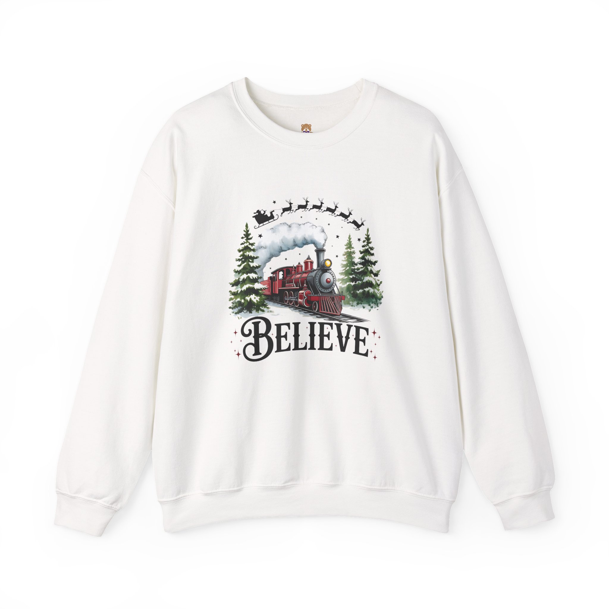 Believe Train Crewneck Sweatshirt | Faith-Inspired Christian Apparel Unisex Family Holiday Sweatshirt Gift for Her or Him - Image 2