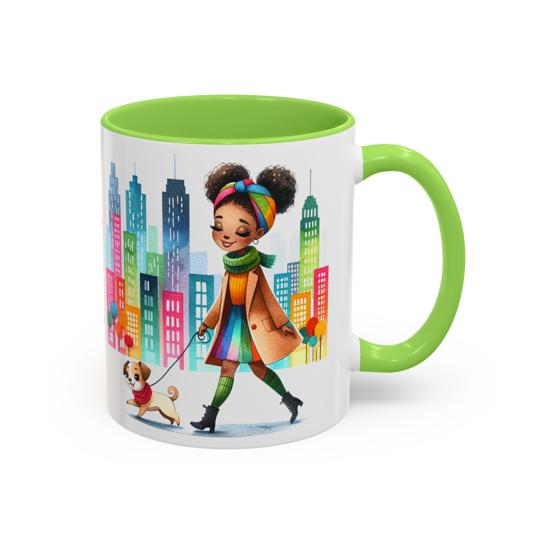 Little Black Girl Walking Her Dog Multi-Colorful Mug - Image 6