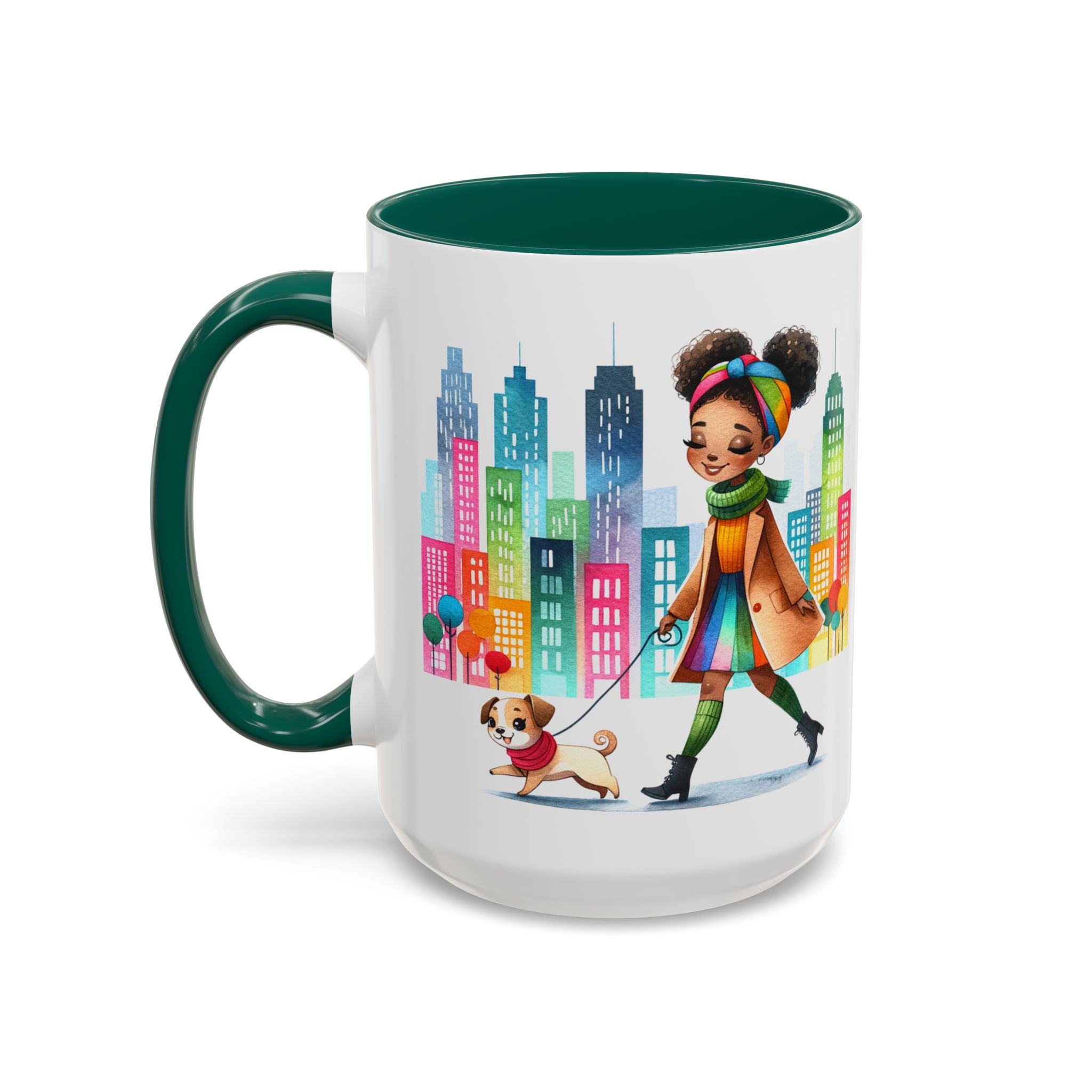 Little Black Girl Walking Her Dog Multi-Colorful Mug - Image 11