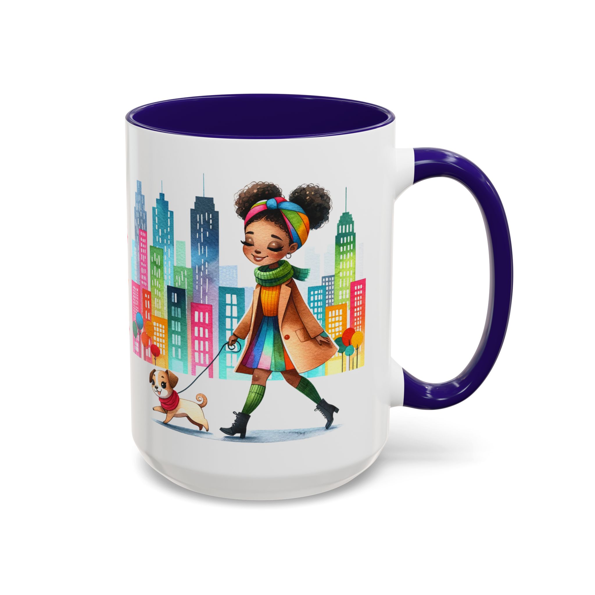 Little Black Girl Walking Her Dog Multi-Colorful Mug - Image 10