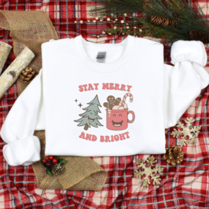 Stay Merry & Bright Christmas Crewneck Shirt, Unisex Family Holiday Crewneck Sweatshirt for Mom Gift for Her or Him