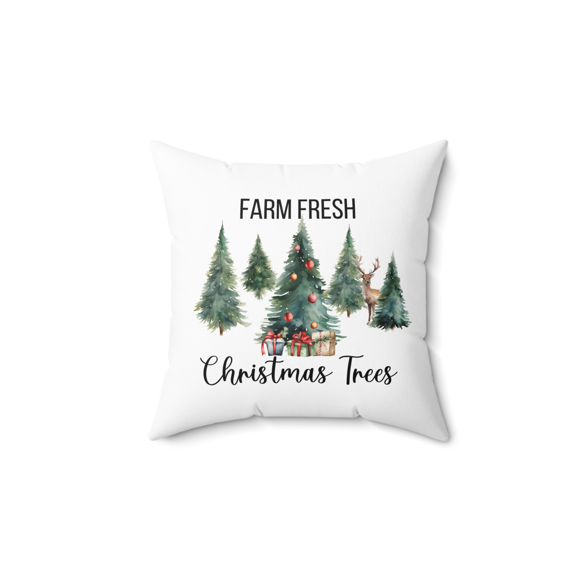 Farm Fresh Christmas Trees w/ Christmas Gifts Pillow by Bear Box Boutique