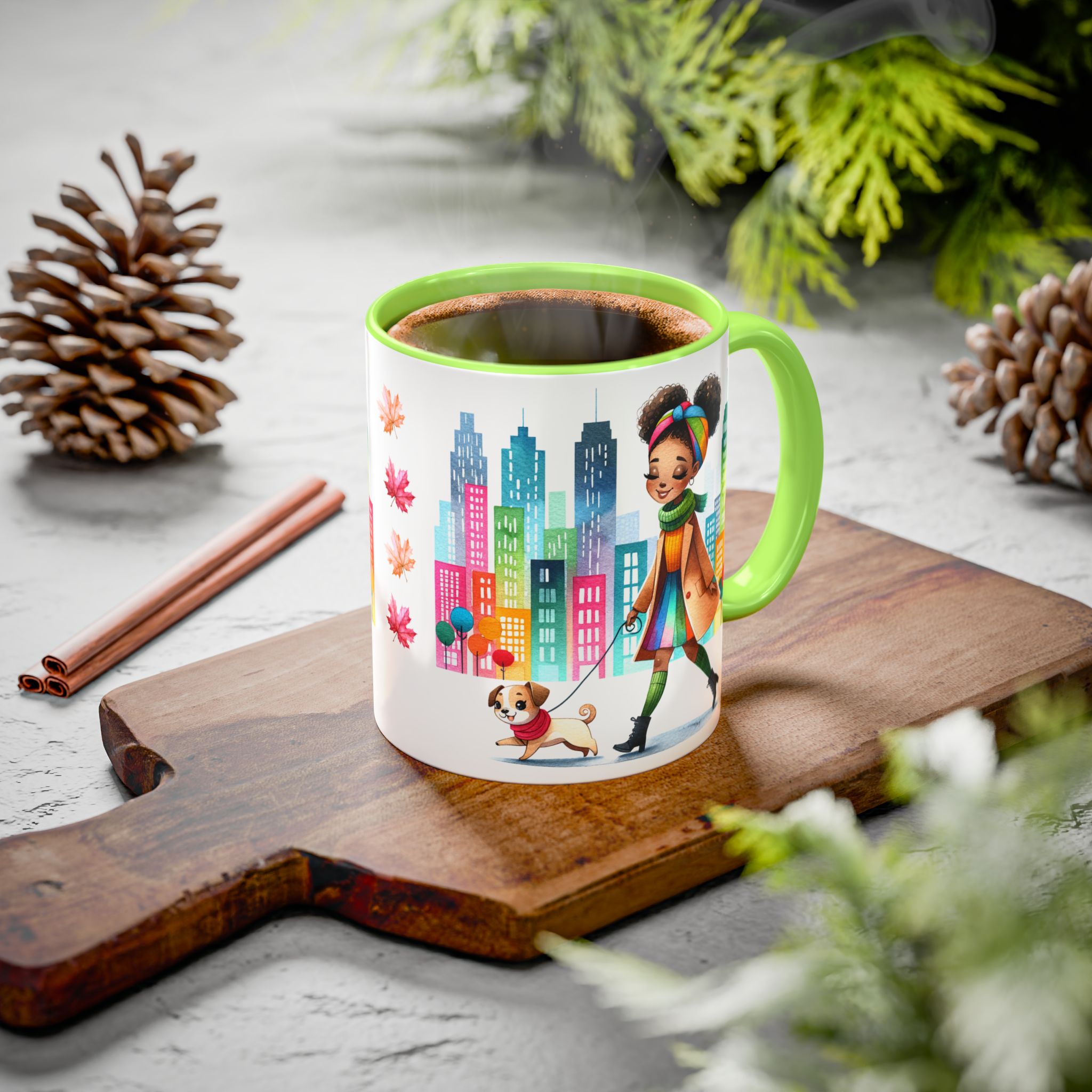 Little Black Girl Walking Her Dog Multi-Colorful Mug - Image 7