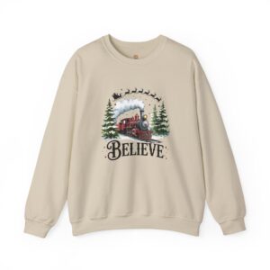 Believe Train Crewneck Sweatshirt | Faith-Inspired Christian Apparel Unisex Family Holiday Sweatshirt Gift for Her or Him