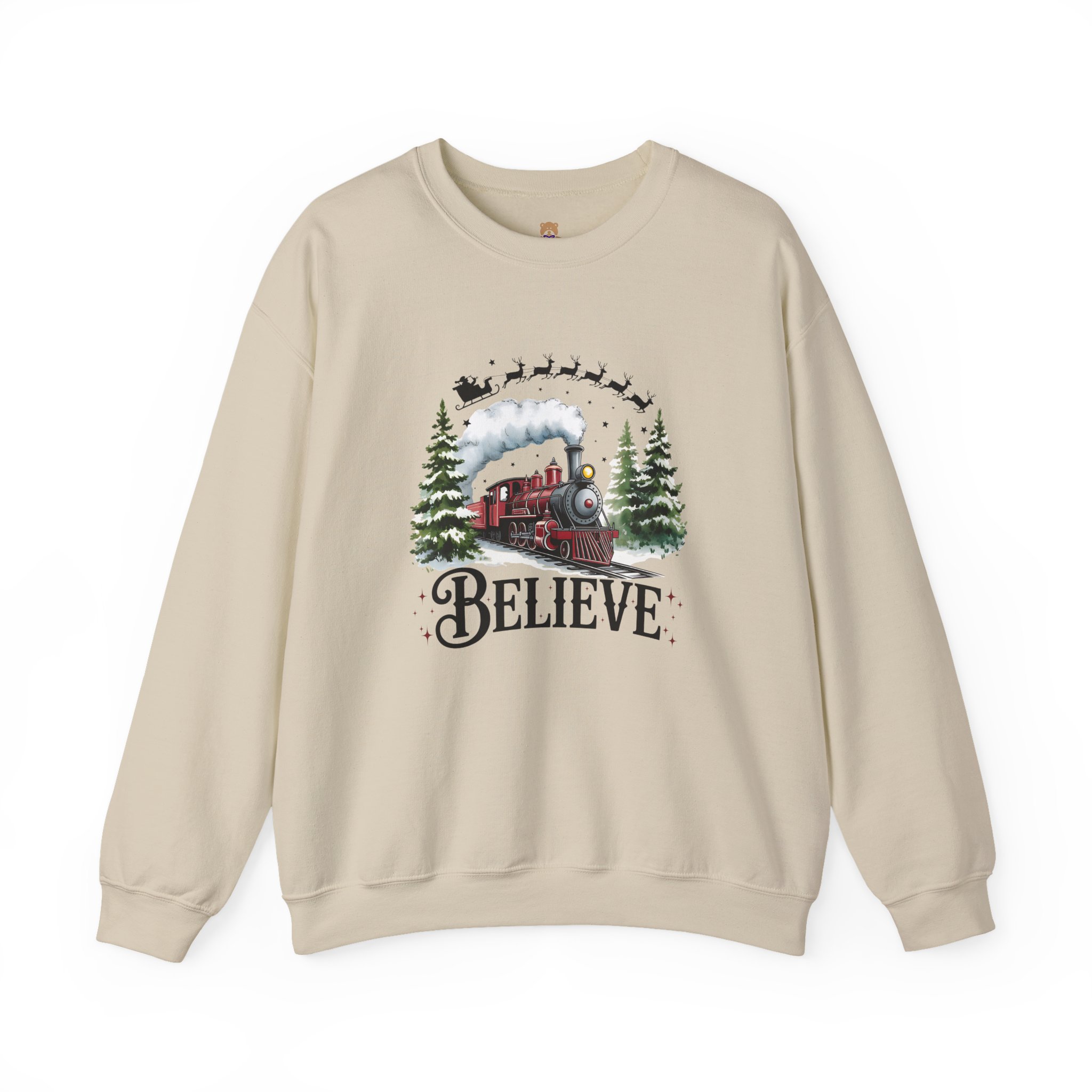 Believe Train Crewneck Sweatshirt | Faith-Inspired Christian Apparel Unisex Family Holiday Sweatshirt Gift for Her or Him