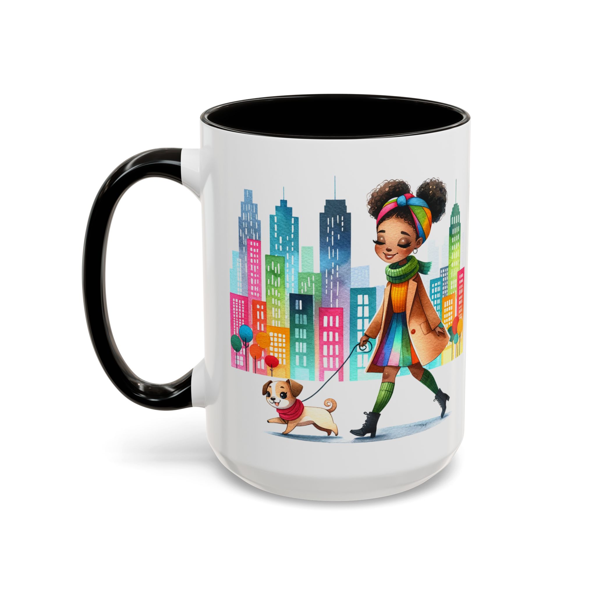 Little Black Girl Walking Her Dog Multi-Colorful Mug - Image 9