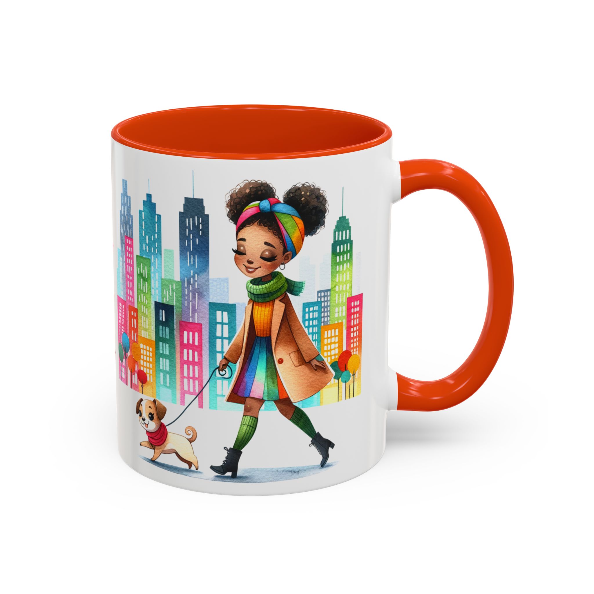 Little Black Girl Walking Her Dog Multi-Colorful Mug - Image 8