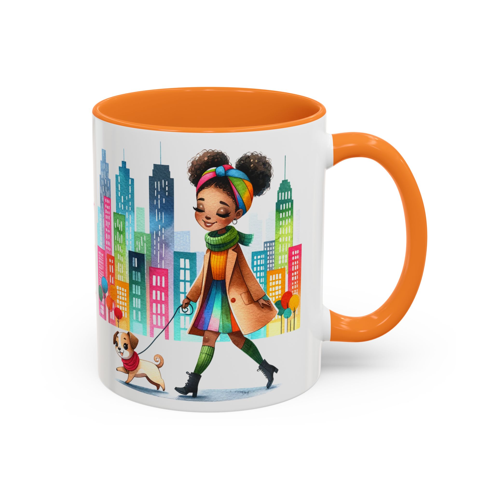 Little Black Girl Walking Her Dog Multi-Colorful Mug - Image 4